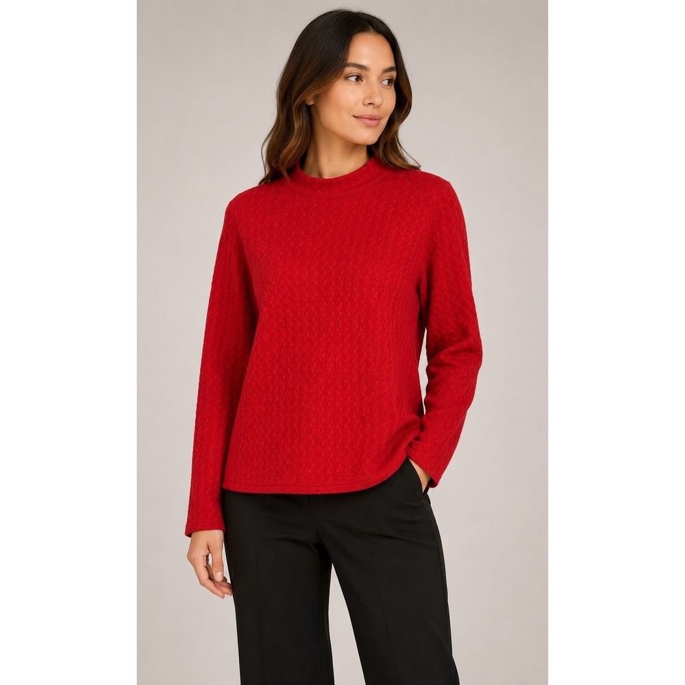 Forte Cashmere Mock Neck Sweater Women Small Red Textured Knit Quiet Luxury